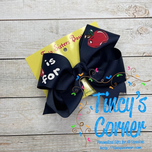 A is for Apple Navy Hair Bow