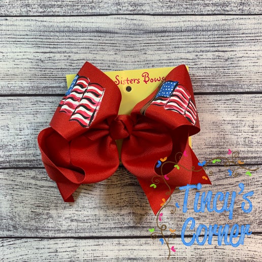 American Flag Red Hair Bow