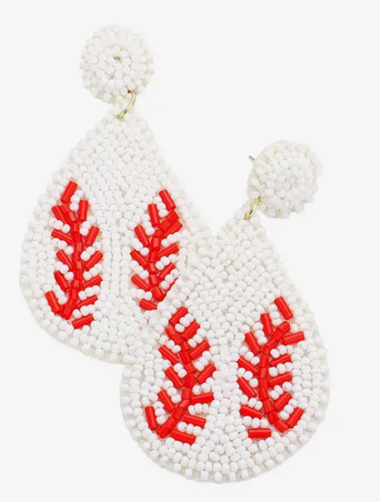 Baseball Seed Bead Teardrop Earrings