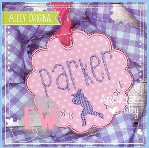 Softball Player Scallop Circle Bag Tag