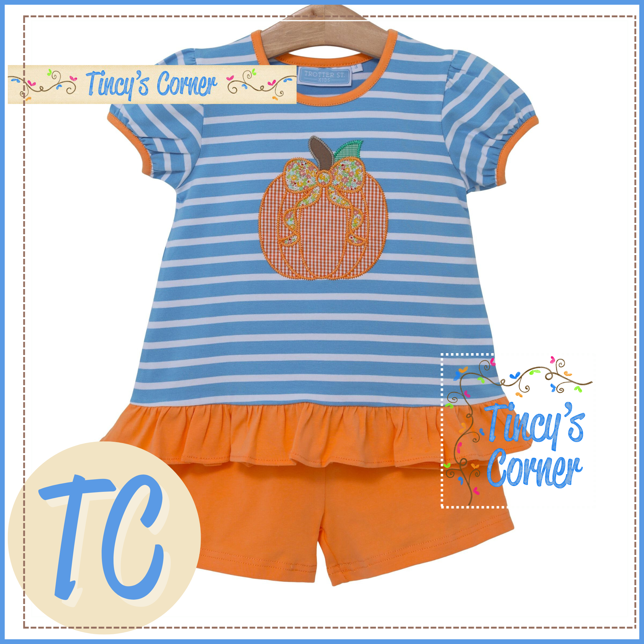 Girl's Pumpkin Applique Ruffle Short Set