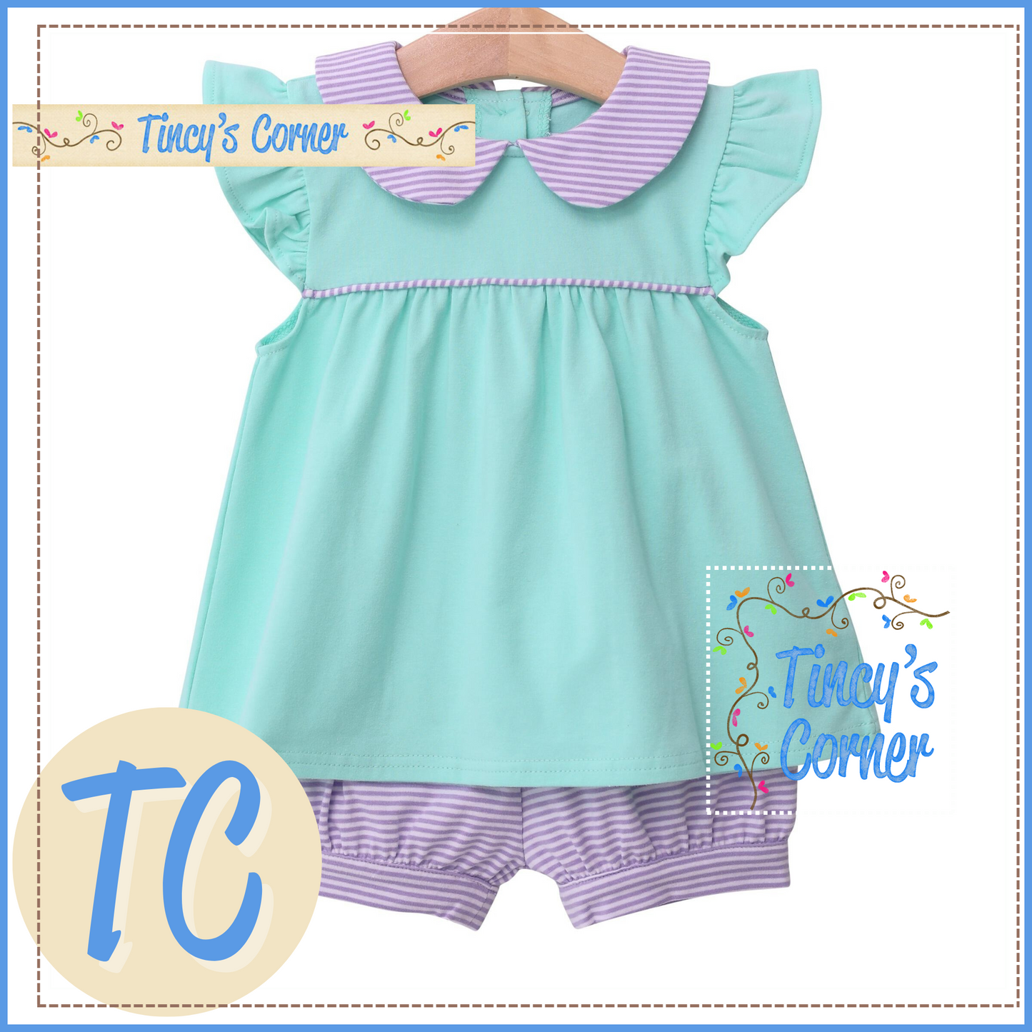 Genevieve  Lavender Stripe & Mint Bloomer Set