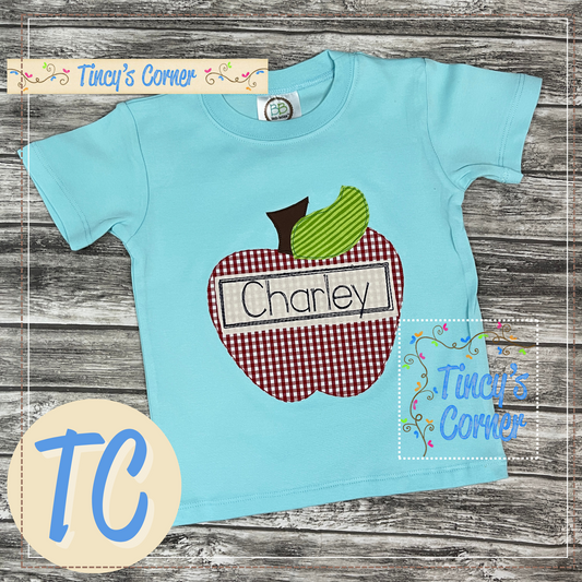 School Apple Name Plate Applique T-Shirt