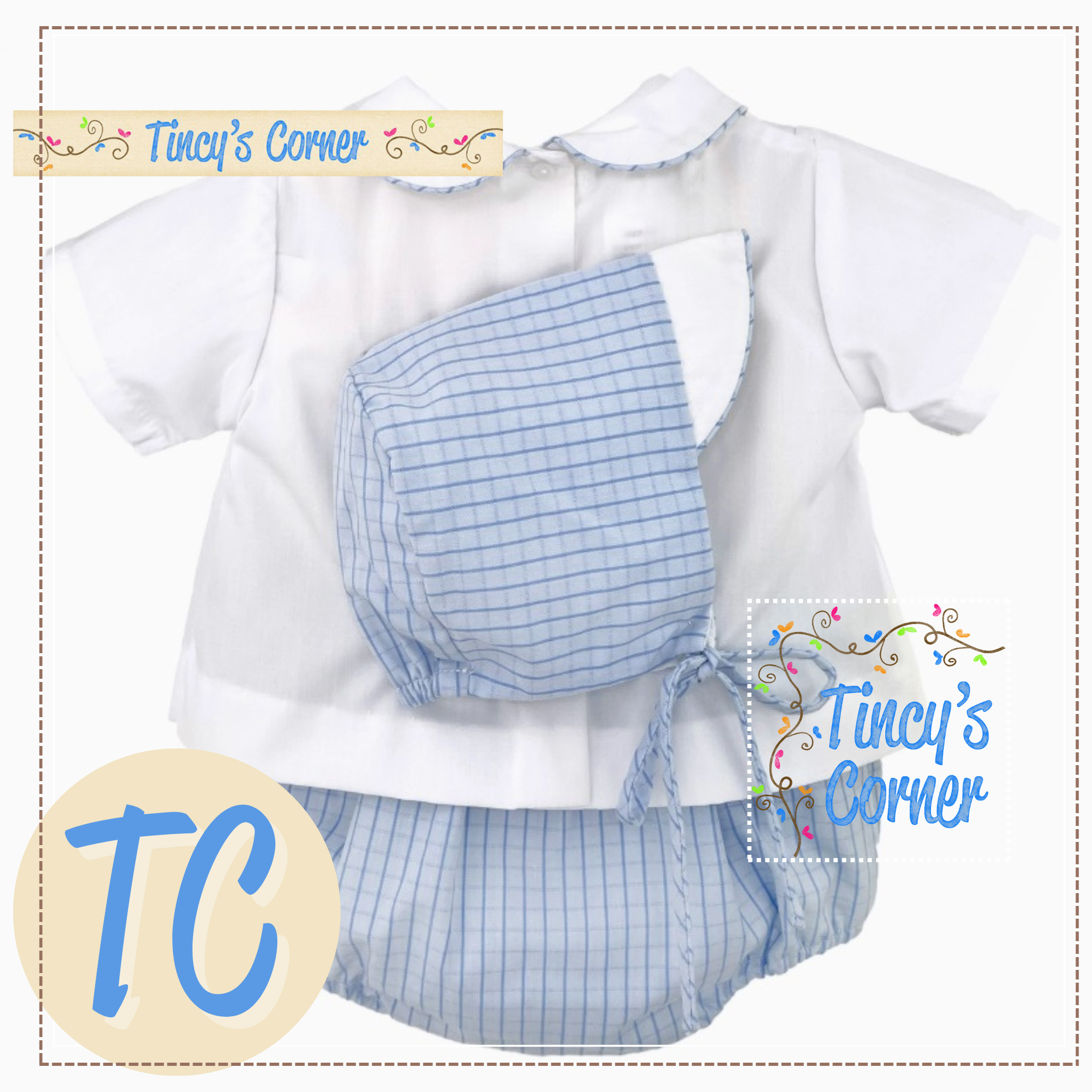 Easter Bunny Blue Smocked Diaper Set