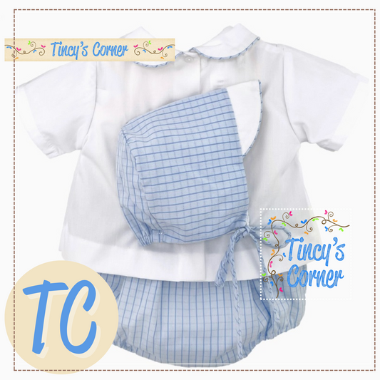 Easter Bunny Blue Smocked Diaper Set