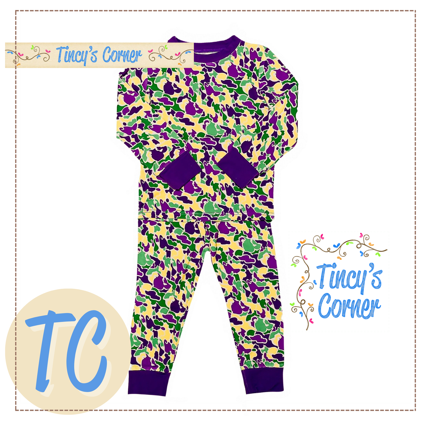 Mardi Gras Camo Bamboo PJs