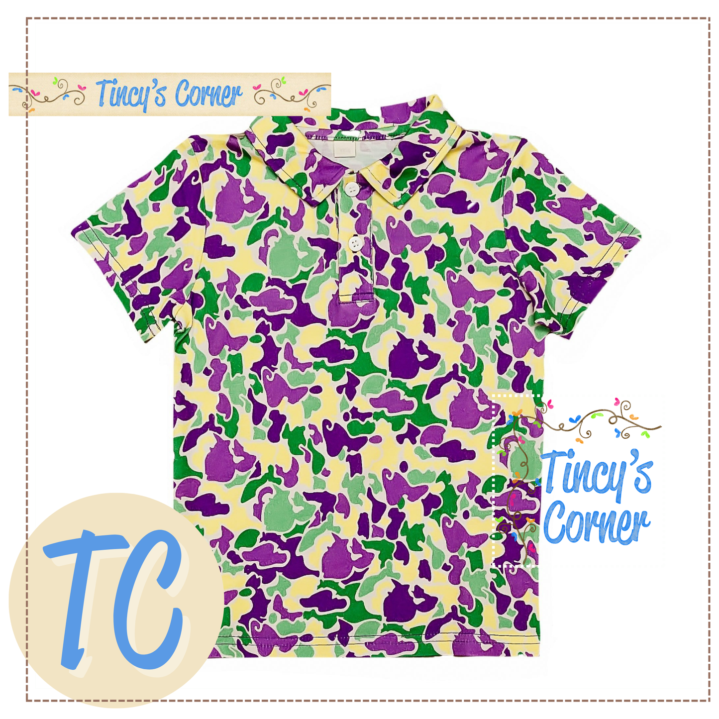 Mardi Gras Camo Polo