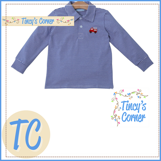 Boy's Long Sleeve Firetruck Polo