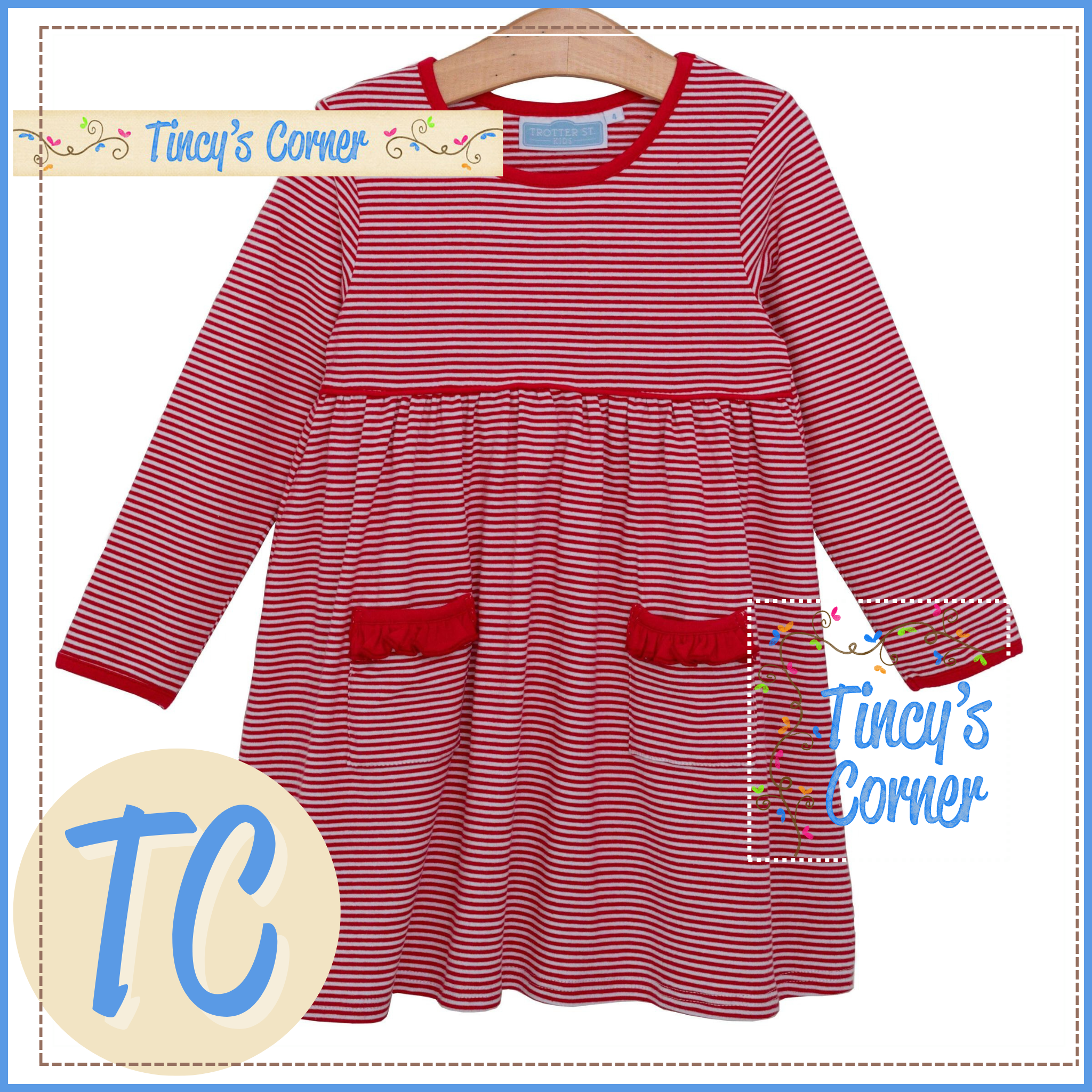 Girl's Long Sleeve Pocket Stripe Dress w/Leggings Set