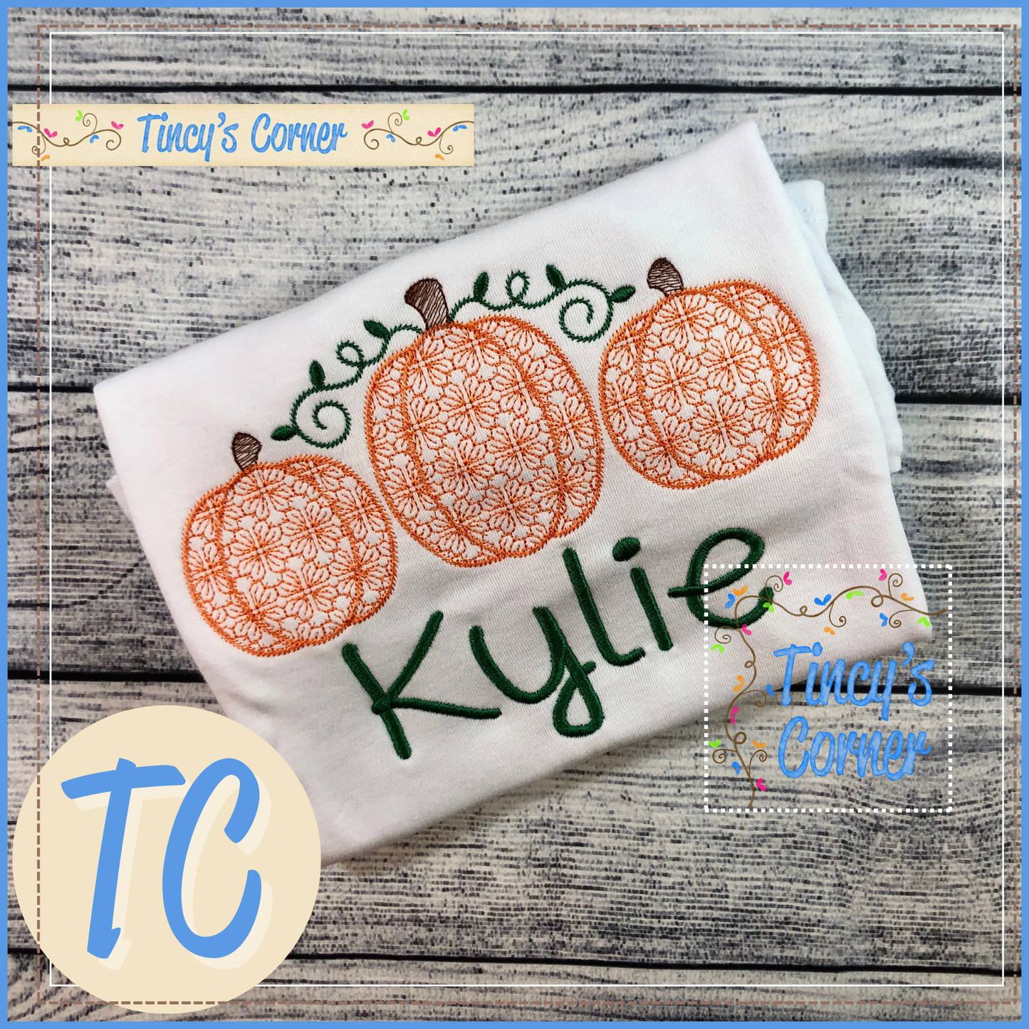 Pumpkin Trio Motif Stitch Embroidery T-Shirt