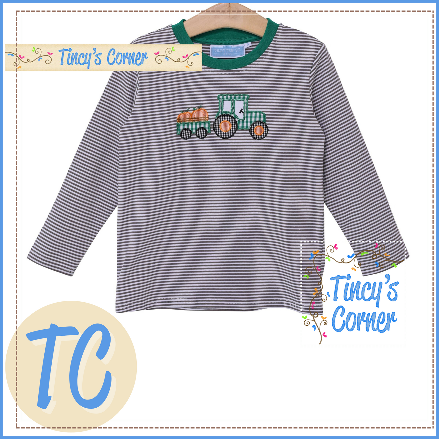 Boy's LS Tractor Pumpkin Applique T-Shirt -114