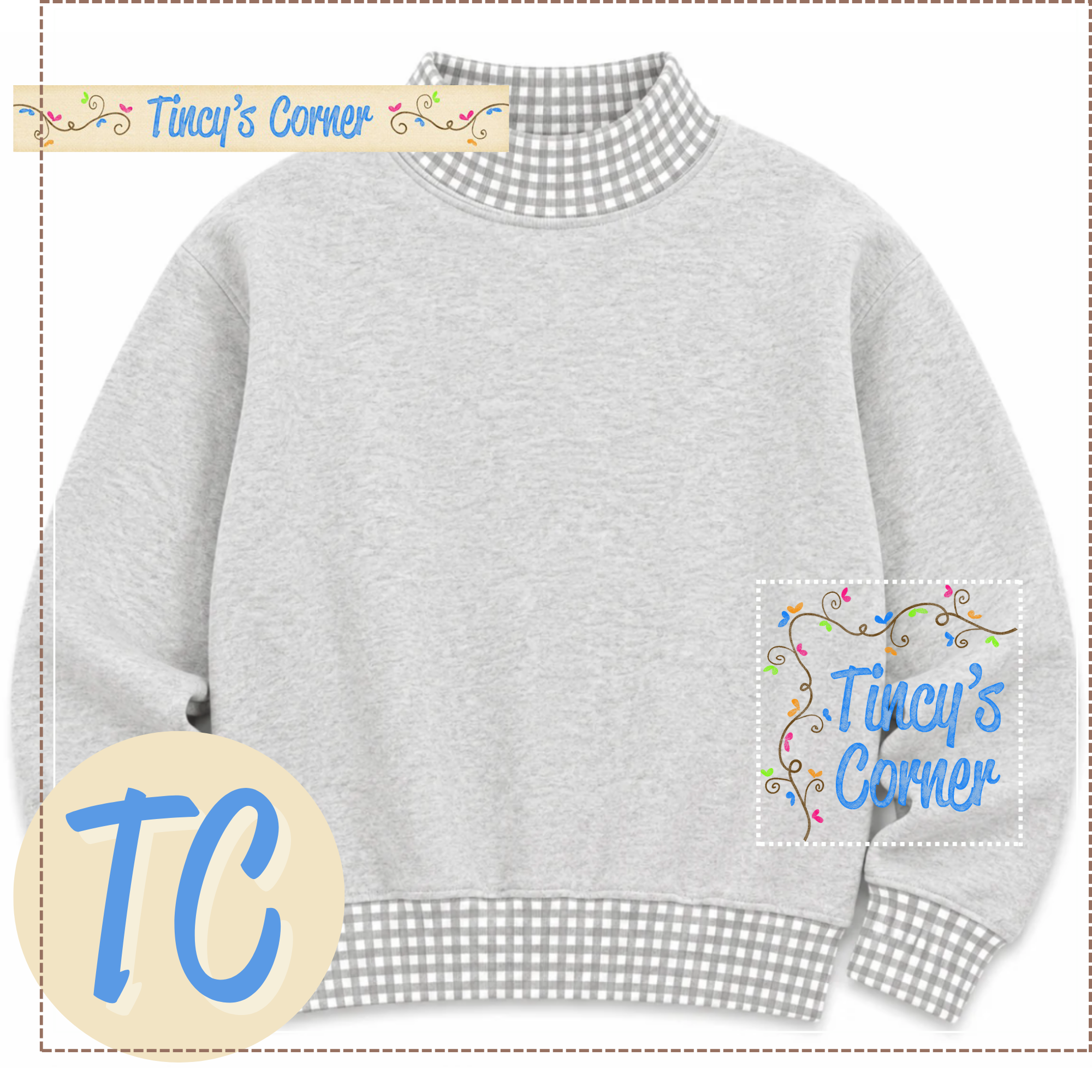 Adult Gingham Mock Neck Sweatshirt