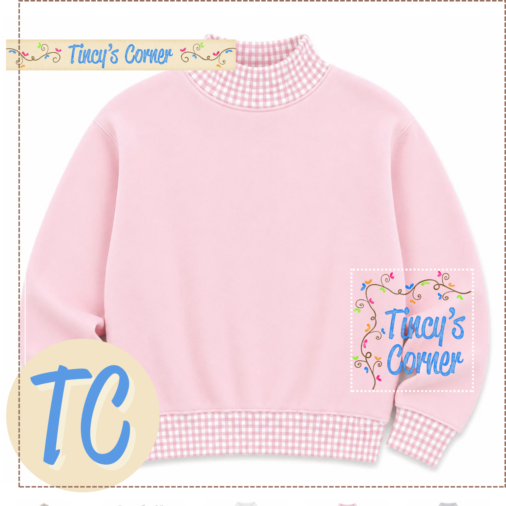 Adult Gingham Mock Neck Sweatshirt