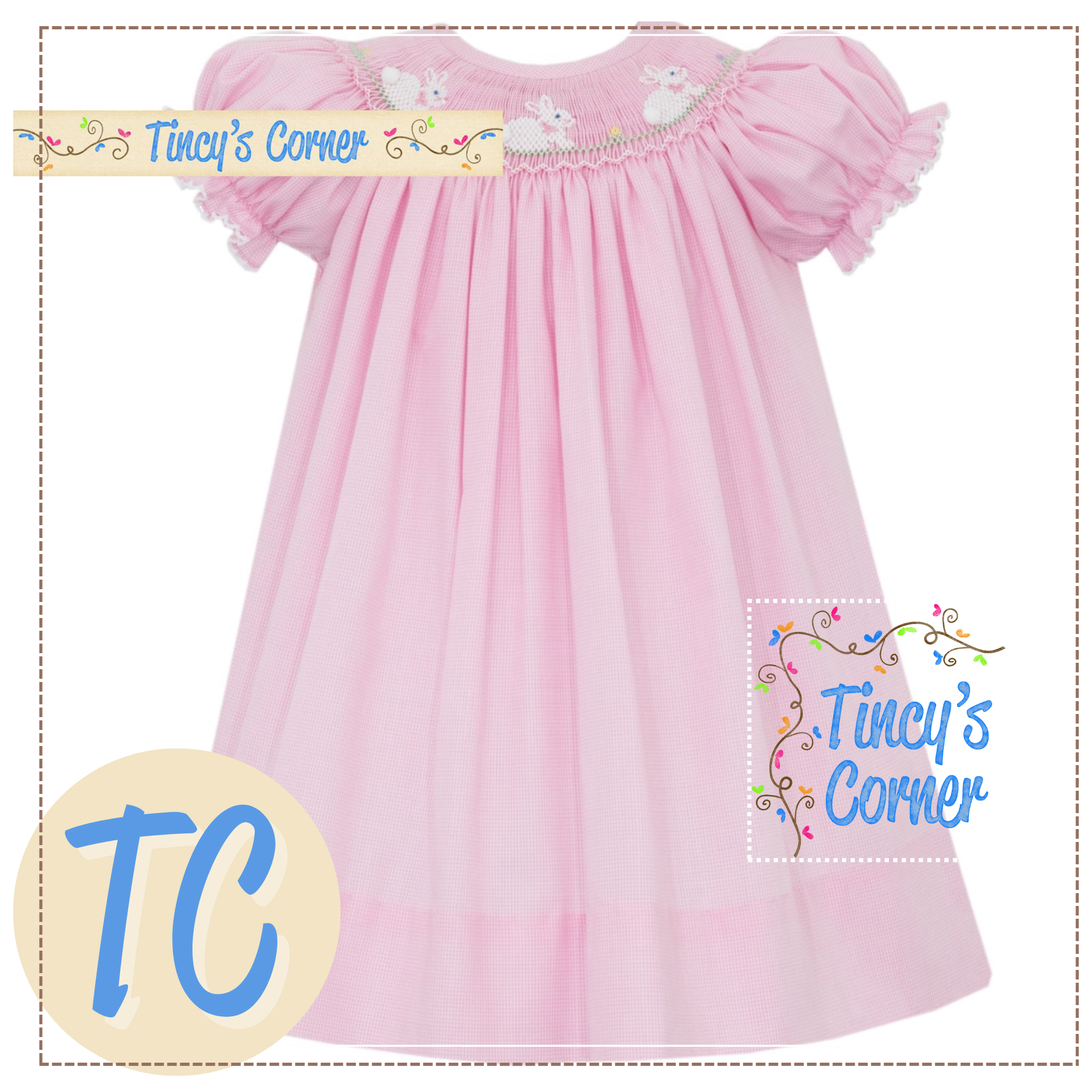 Smocked Bunnies Bishop Dress
