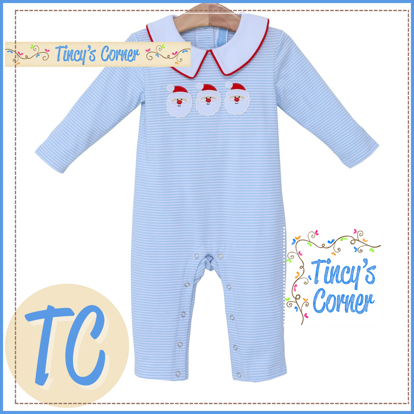 Boy's LS Santa Applique Romper -114