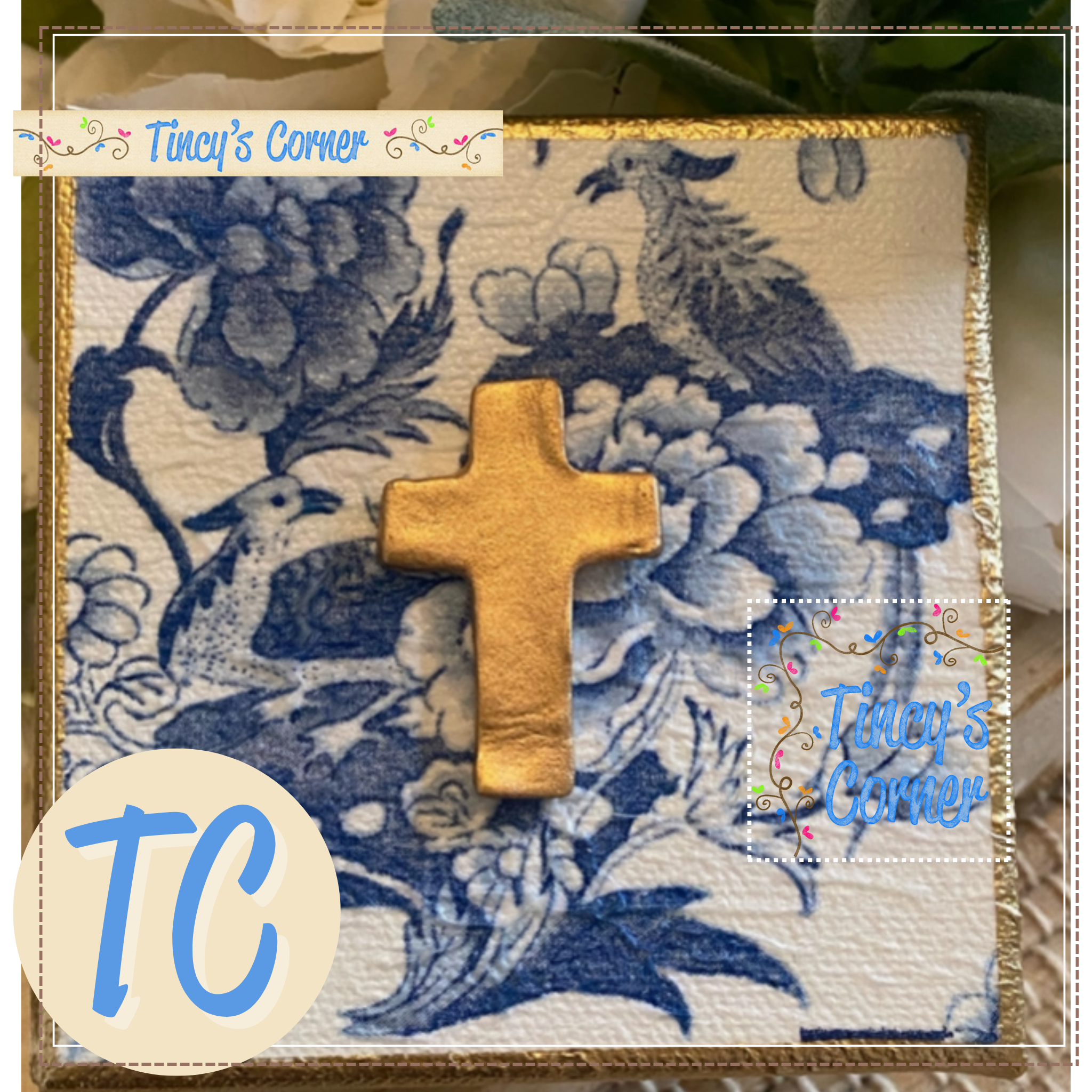 Chinoiserie Gold Gilded Cross Canvas Art