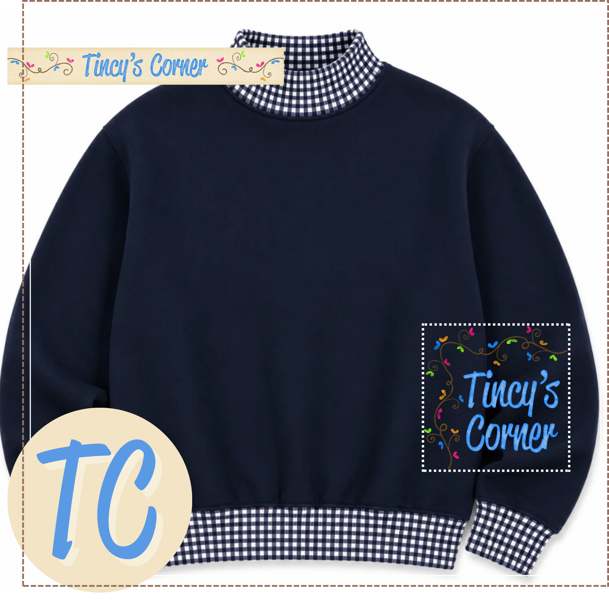 Adult Gingham Mock Neck Sweatshirt