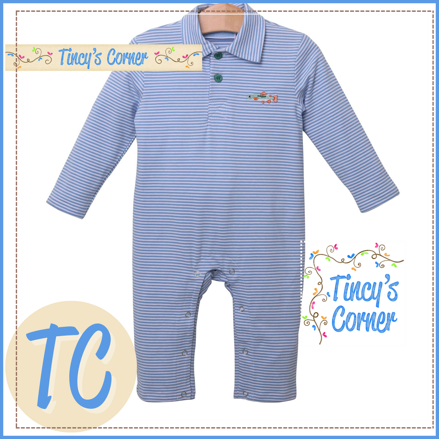 Boy's Long Sleeve Gone Fishing Polo Romper