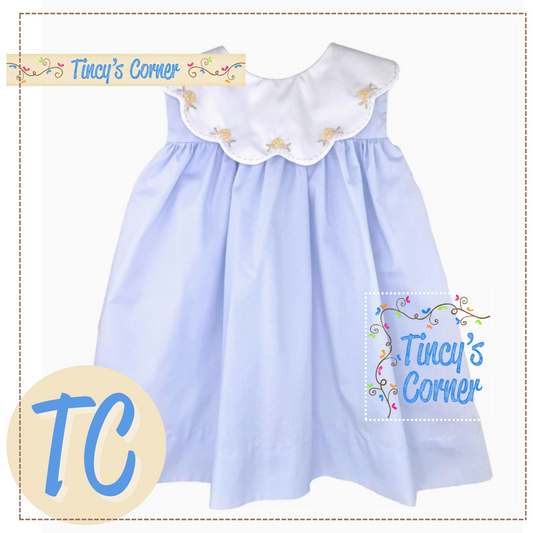 Embroidered Scallop Collar Dress