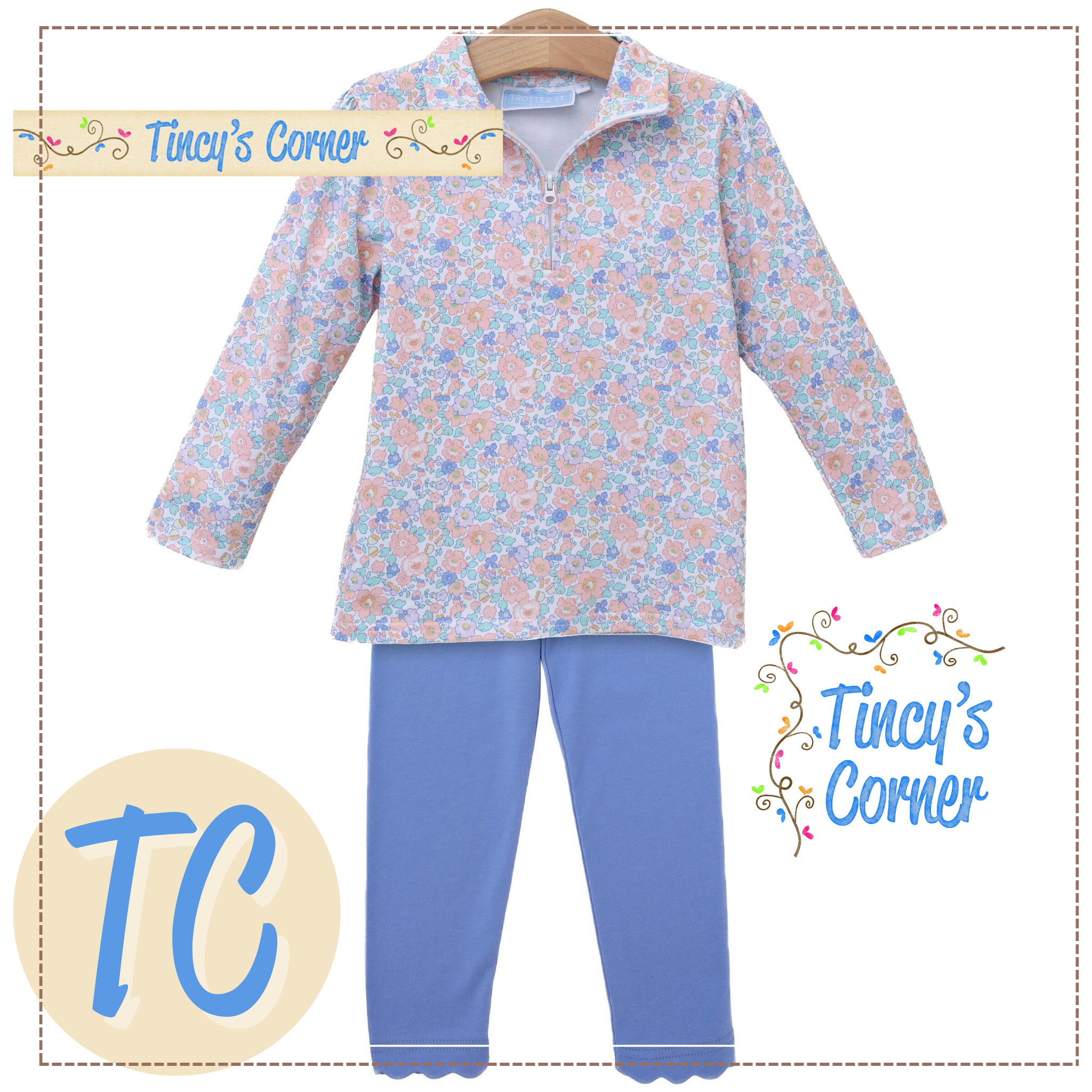 Floral 1/4 Zip Pullover Set