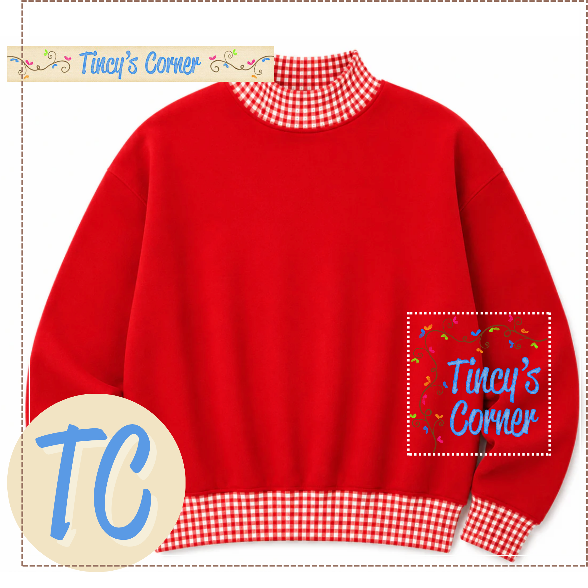 Adult Gingham Mock Neck Sweatshirt