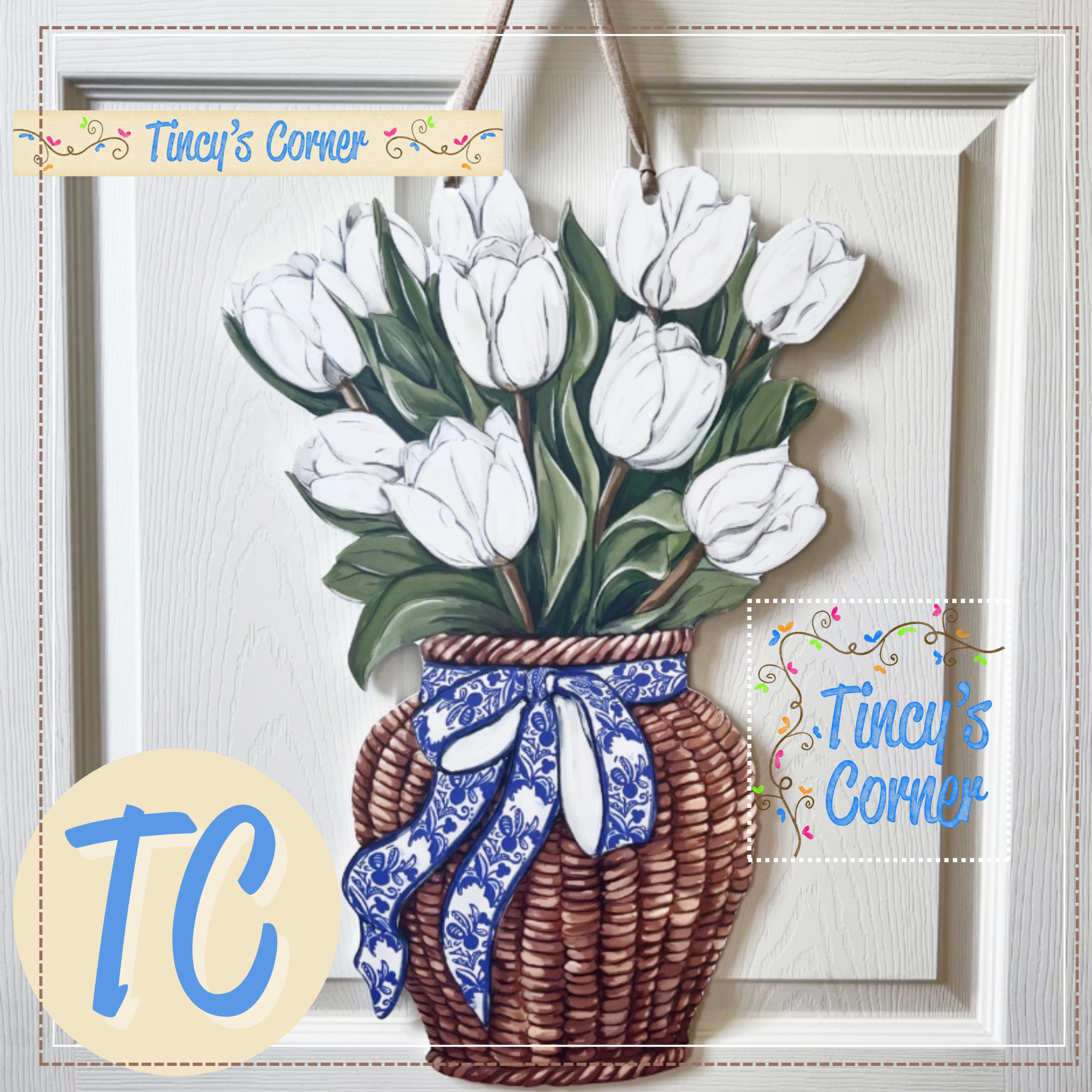 White Tulips Door Hanger