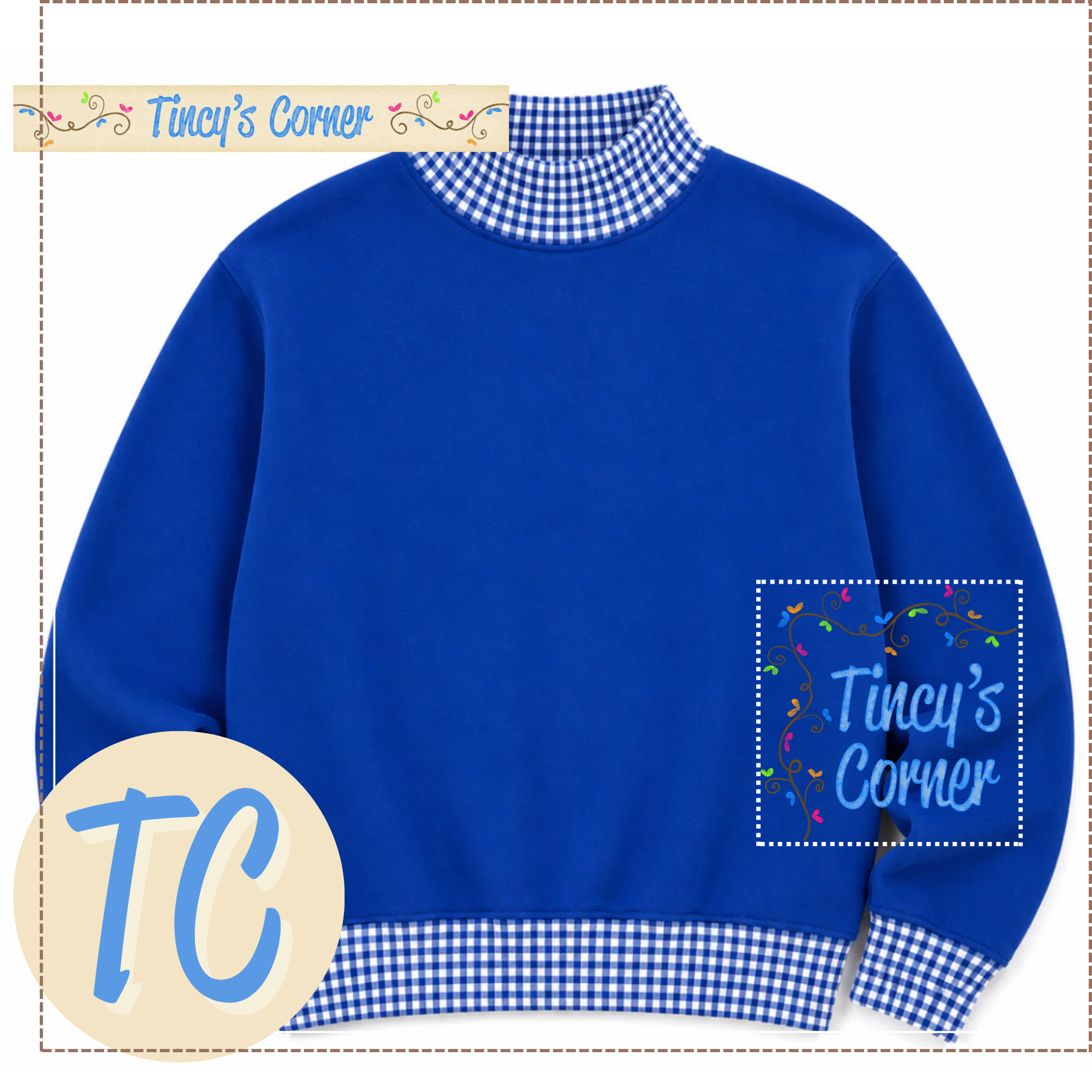 Adult Gingham Mock Neck Sweatshirt