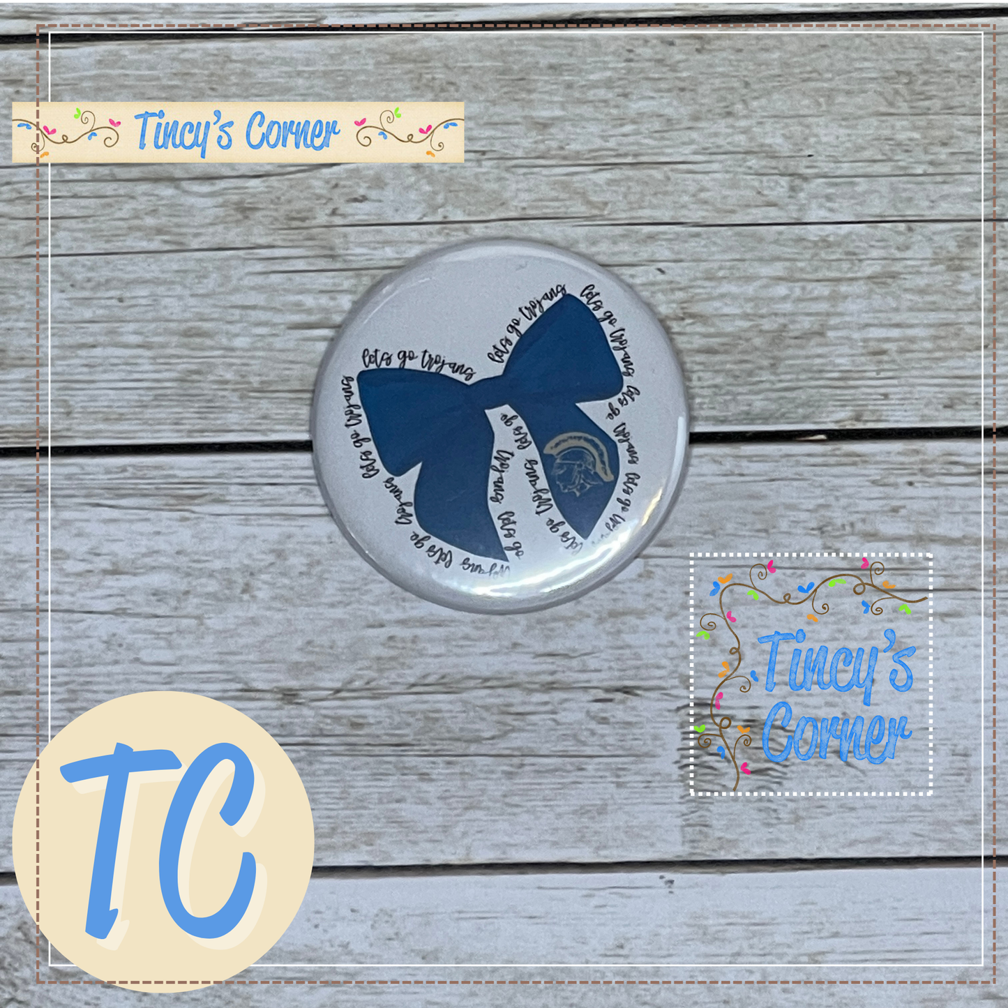 Let's Go Trojans Hairbow Pin-on Button