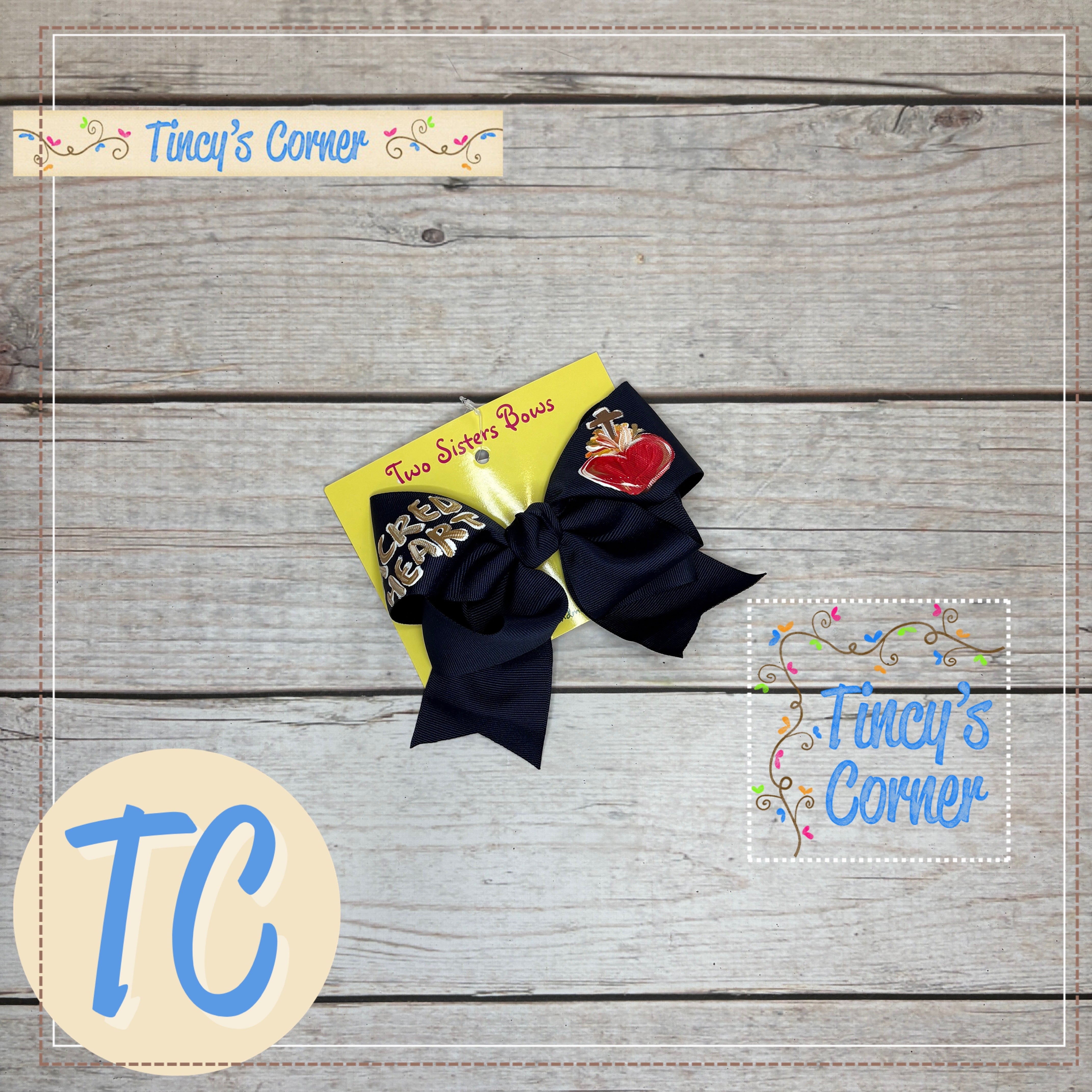 Sacred Heart Navy Hair Bow