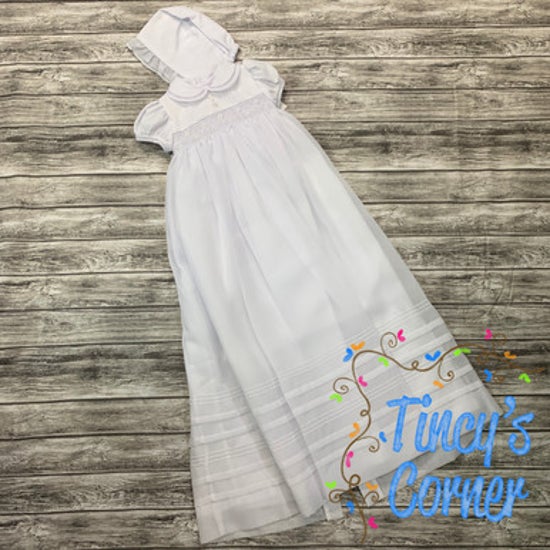 Beaded Flower White Christening Gown