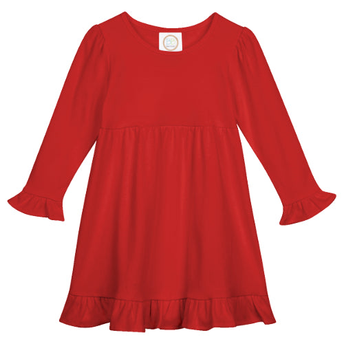 Girl's LS Empire Waist Ruffle Dress