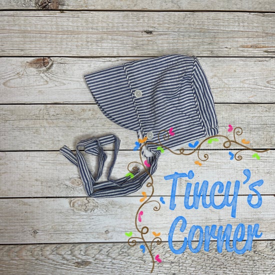 Boy's Navy Seersucker Bonnet