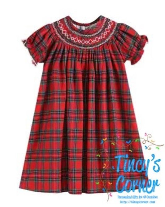 Christmas Plaid Smocked Dress -114