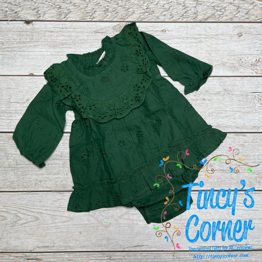 Girl's Eyelet Dark Green Dress w/Bloomers