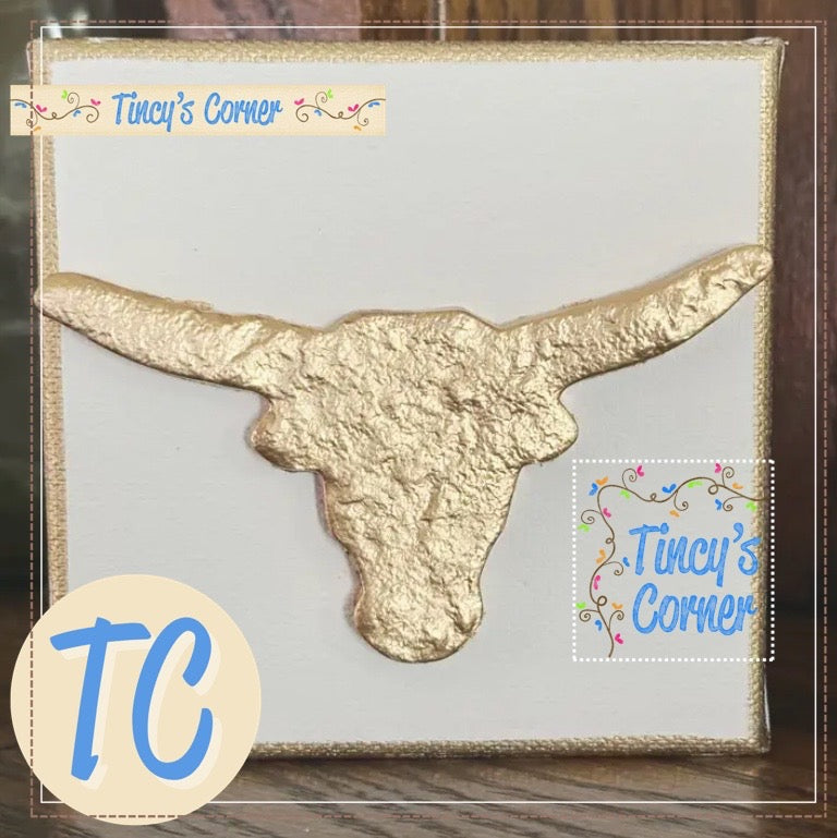Hand Brushed Gold Leaf Texas Longhorn Canvas