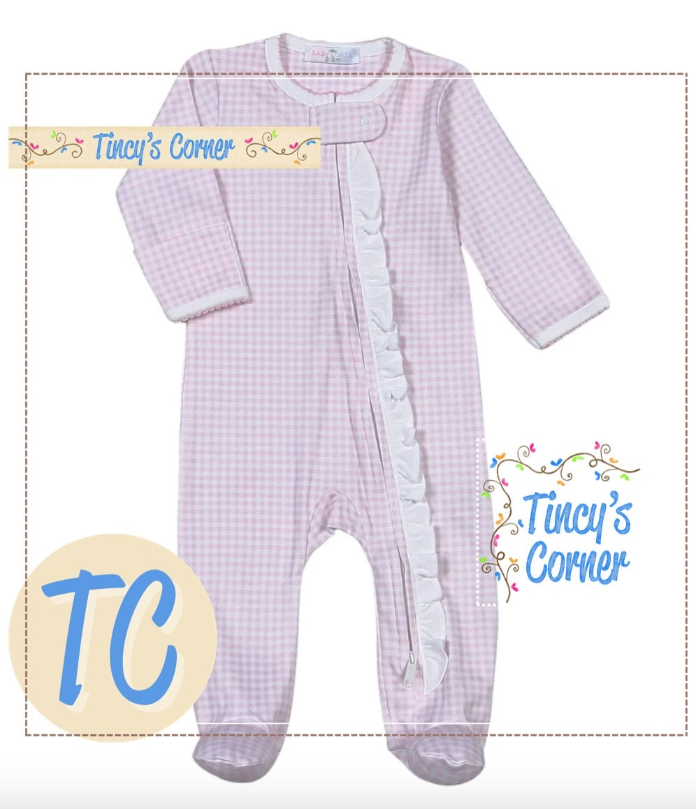 Pink Gingham Footie