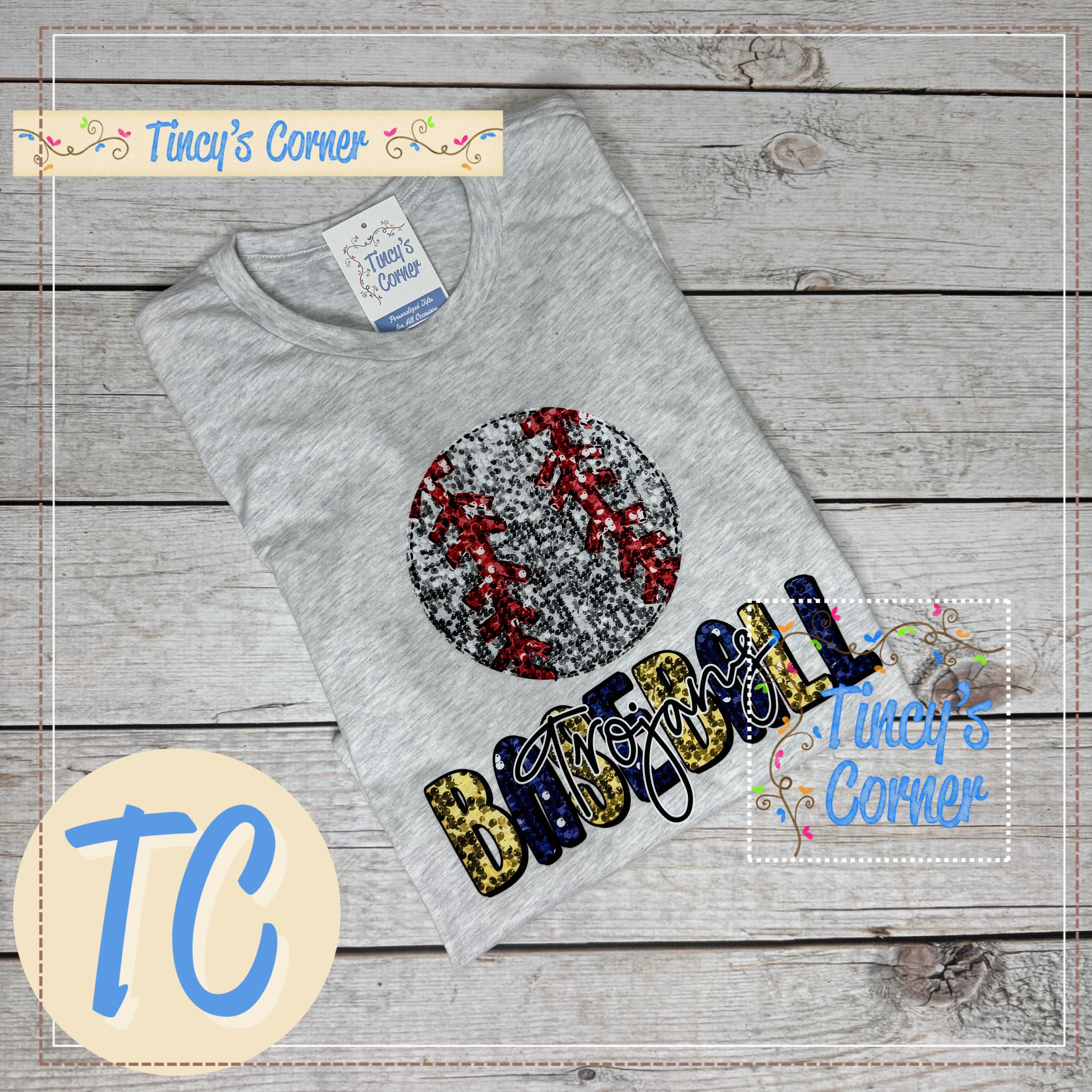 Trojans Baseball Faux Glitter