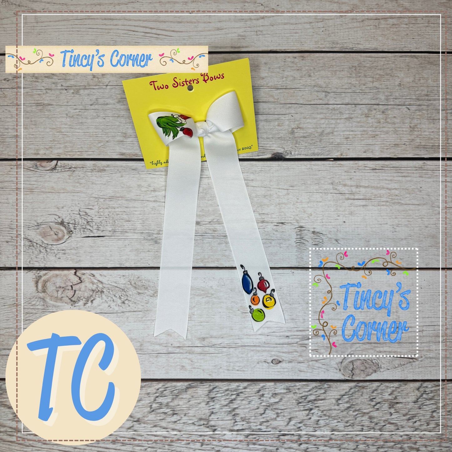 Grinchy Ornaments White LT Hair Bow