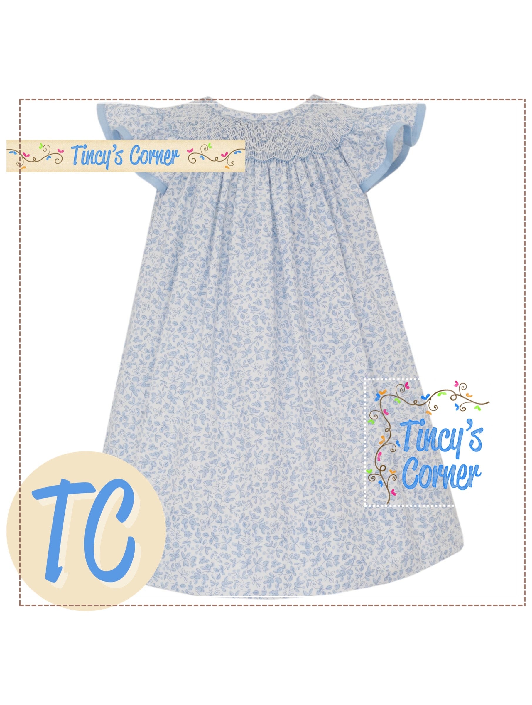 Lt. Blue Floral Bishop Dress