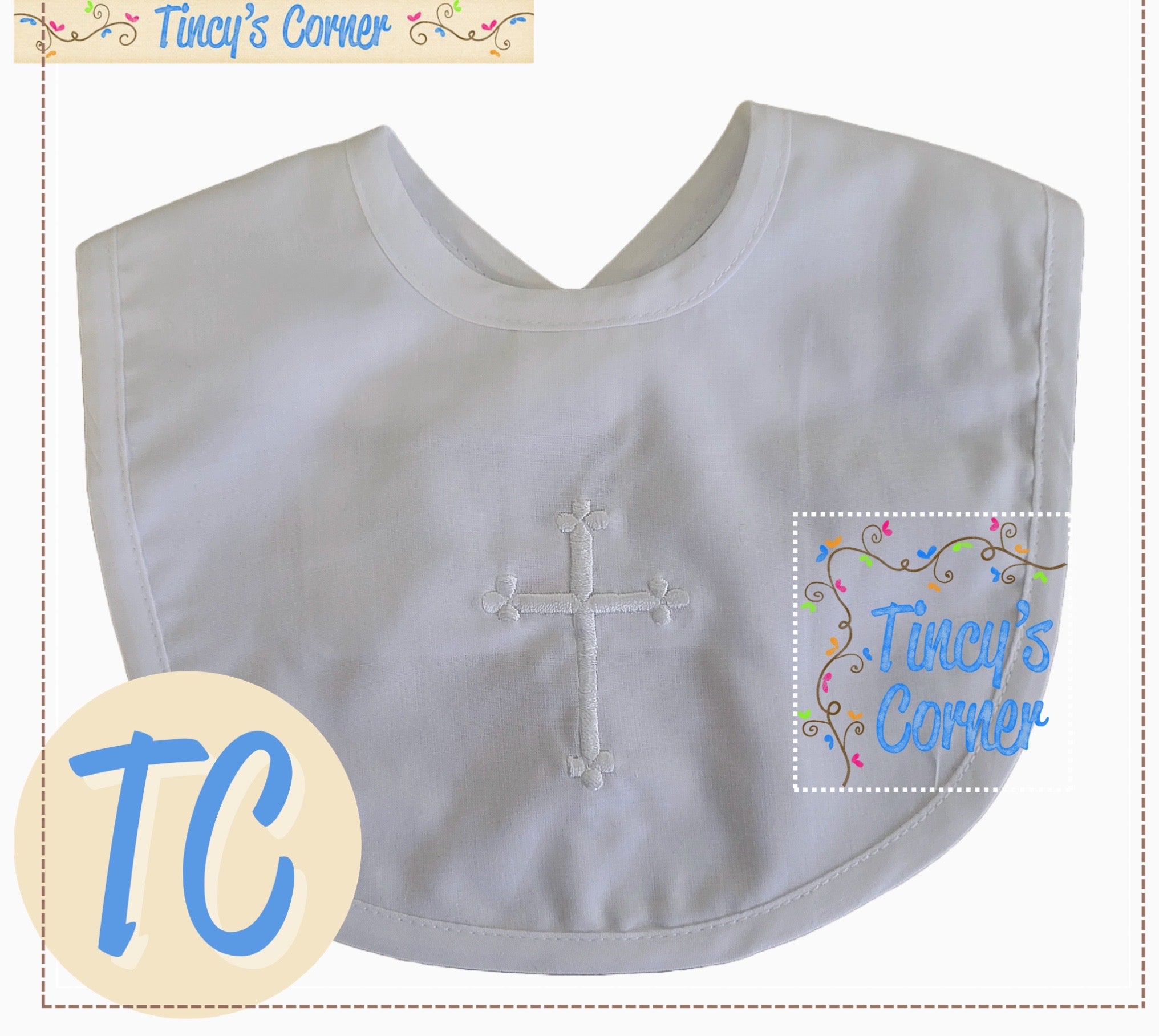 Embroidered Cross Christening Bib