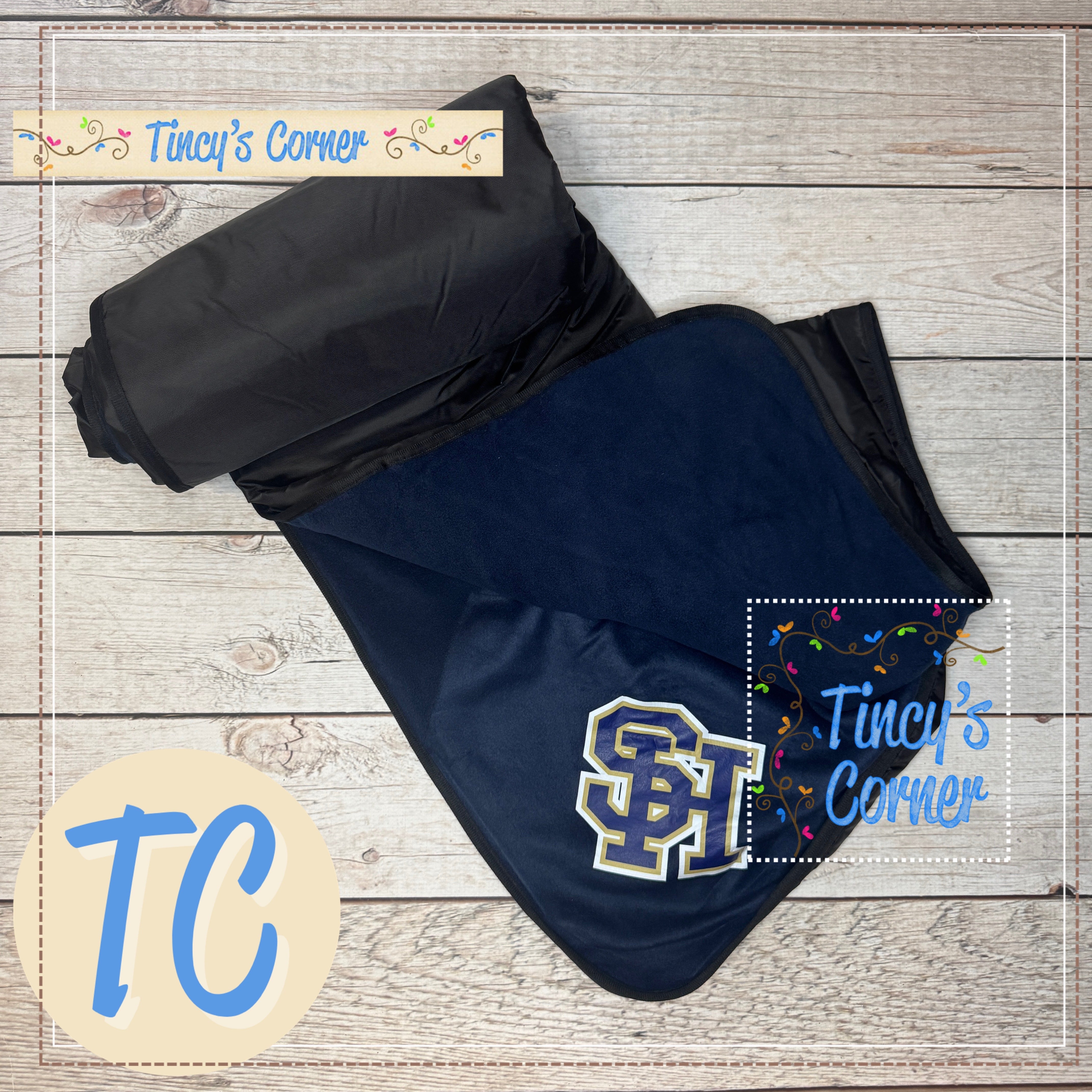 Fleece & Poly Travel Blanket w/Strap