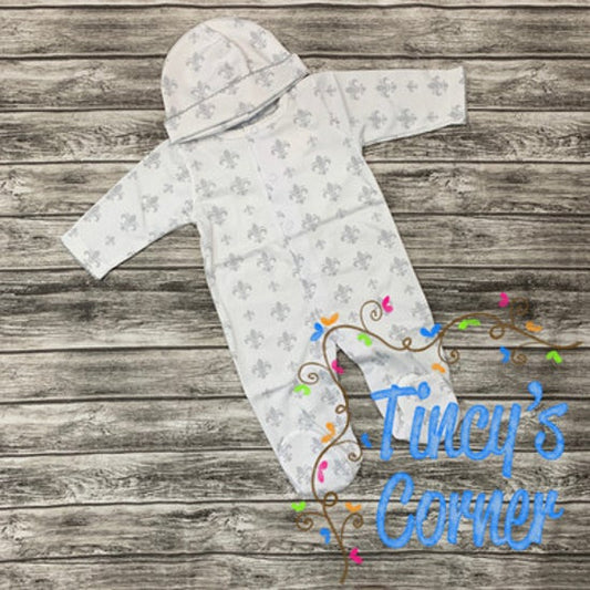 Infant Fleur de lis Footsie w/Cap