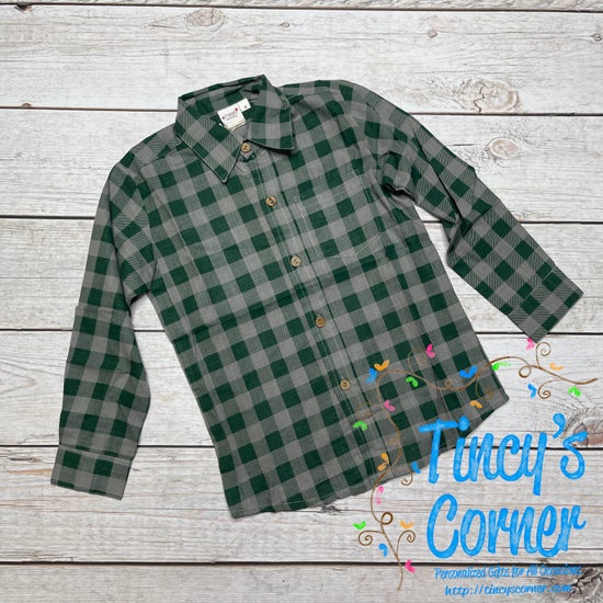 Boy's Green Plaid Button-Up Dress Shirt -114