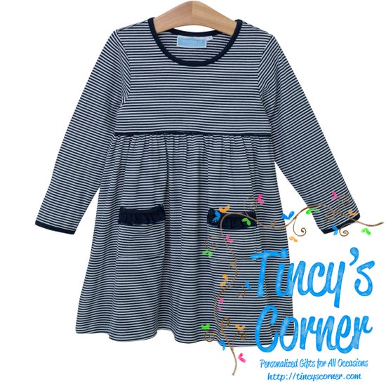 Girl's Long Sleeve Pocket Stripe Dress w/Leggings Set