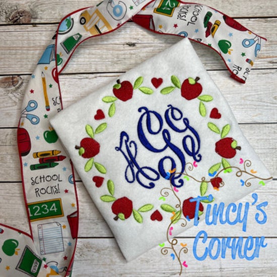 Apple Heart Frame Embroidery T-Shirt