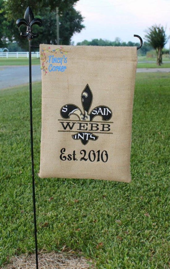 Fleur de lis Split w/Last Name Garden Flag