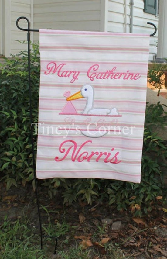 It's a ?? Stork Split w/Name Garden Flag