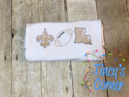 Fleur de lis, Football, Louisiana Trio Embroidery T-Shirt