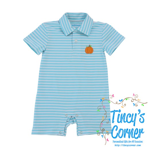 Boy's Short Sleeve Pumpkin Polo Romper