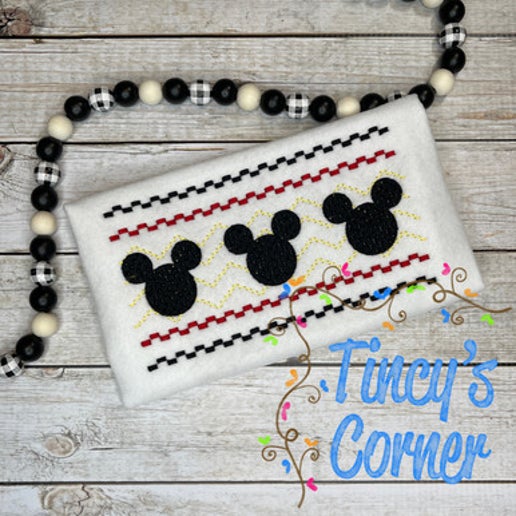 Faux Smocked Mouse Trio Embroidery T-Shirt